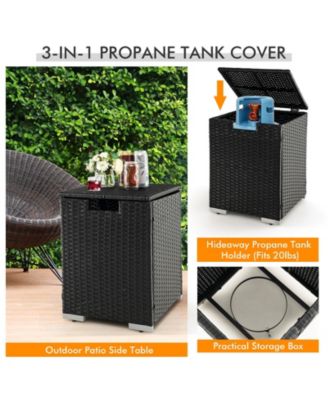 32 x 20 Inch Propane Rattan Fire Pit Table Set with Side Table Tank and Cover