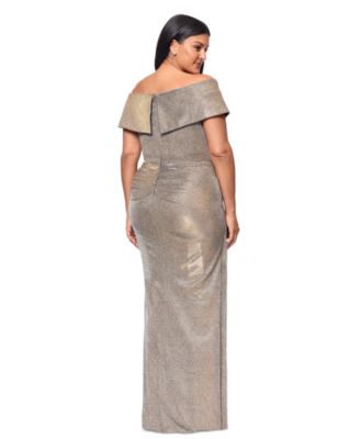 Plus Size Sweetheart-Neck Off-The-Shoulder Metallic Gown