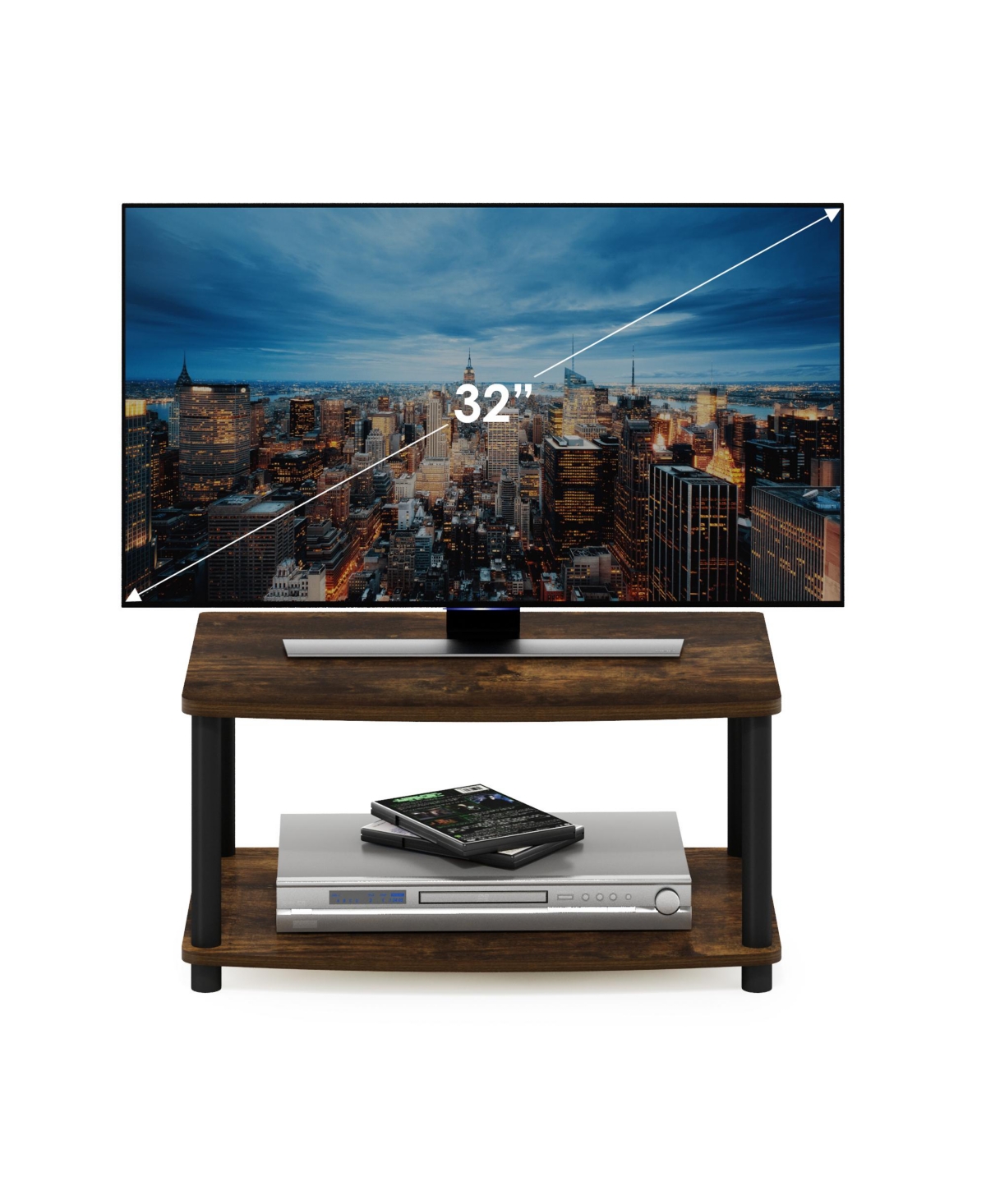 Furinno Turn-n-Tube No Tools 2-Tier Elevated Tv Stands, Amber Pine & Black