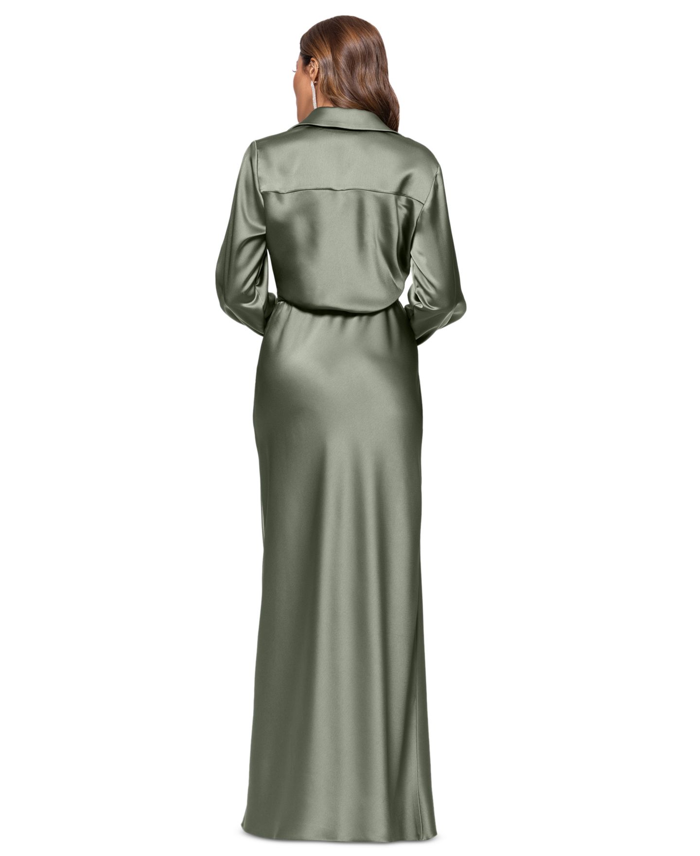 Женское платье XSCAPE Satin Shirtdress Gown, цвет: Оливковый — фото 6