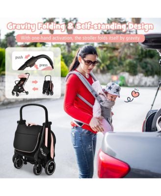 Portable Baby Stroller One-Hand Fold Pushchair W/ Aluminum Frame