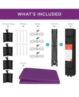 8x8ft Easy Setup Pop Up Canopy w/ 1-Button Setup, Wheeled Case, 4 Weight Bags