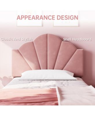 Twin Pink Bed Frame, Twin Velvet Upholstered Bed Frame with Height Adjustable Headboard, Girl Twin Bed Frame with Strong Wood Slat Support and Metal Frame, No Box Spring Needed/Noise-Free