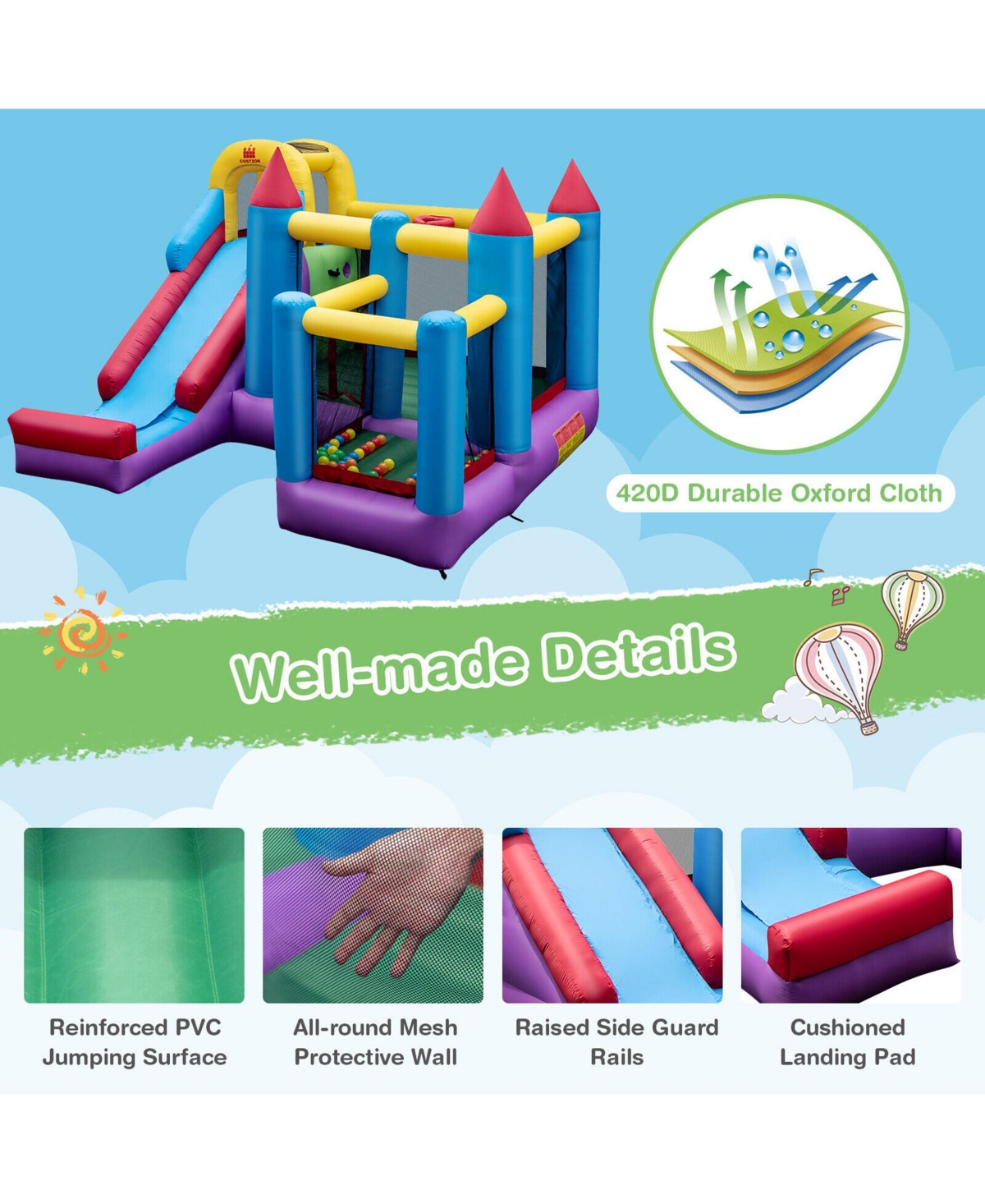 Gymax Inflatable Bounce House 5-in-1 Inflatable Bouncer Indoor & Outdoor Blower Excluded
