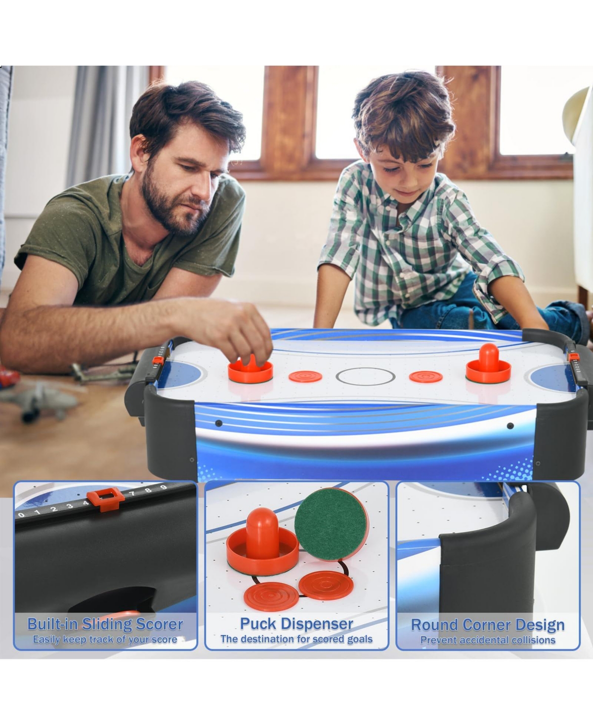 Inolait Mini Tabletop Air Hockey Game with Electric Motor Fan, 2 Pushers and 2 Air Hockey Pucks