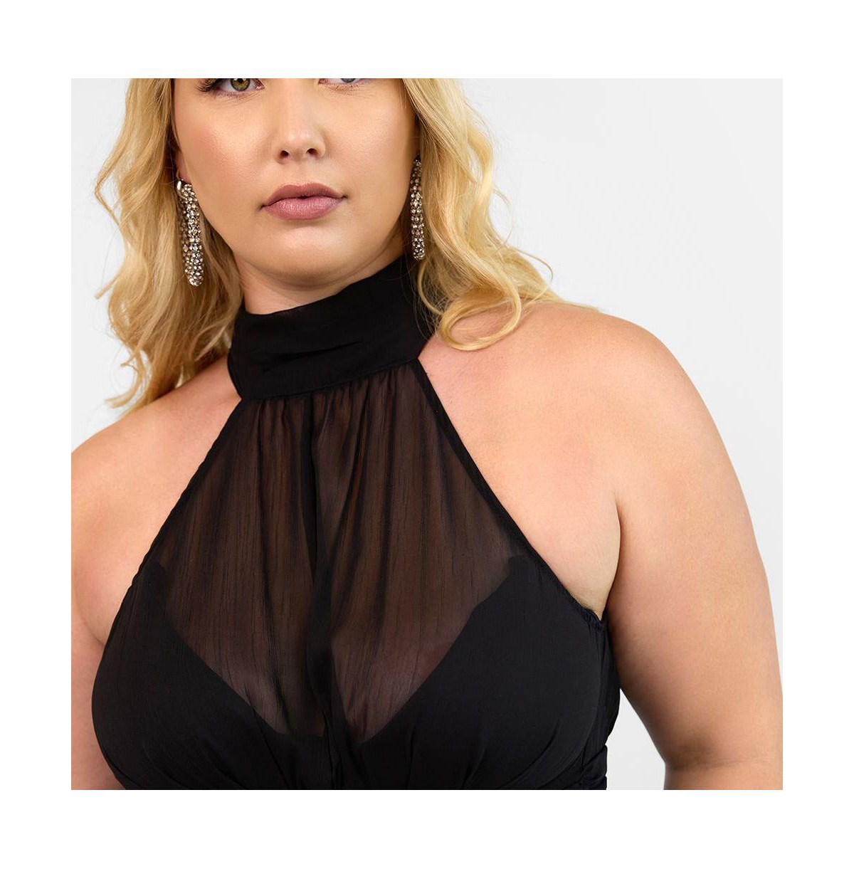 Rebdolls Plus Size Elise Chiffon Halter Maxi A Line Dress W. Slit