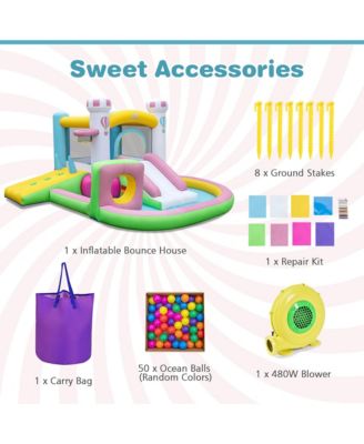 Inflatable Bounce House with Slide Jumping Area Obstacle Ball Pit with 502W Blower