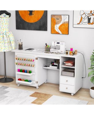 Folding Sewing Table Charging Station Multifunctional Sewing Machine Cart Table