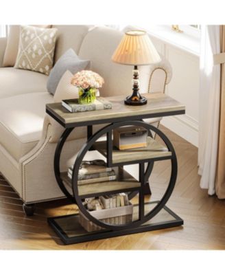 End Table Set of 2, 4-Tier Narrow Side Table, Wood Small Sofa Side Table, Industrial Bedside Table for Bedroom, Living Room
