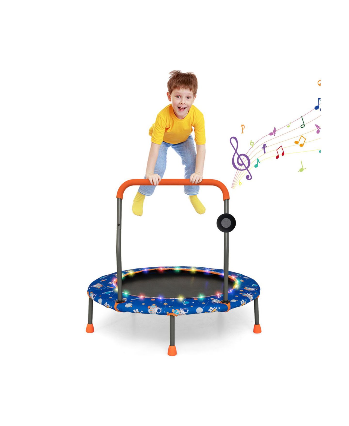 Детская игрушка GOUUN 36" Mini Trampoline with LED Lights, Bluetooth Speaker & Bungee Cord, Ages 3+, цвет: Синий — фото 1