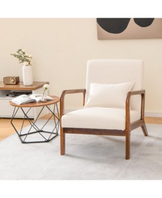 Modern Accent Chair with Rubber Wood Frame and Lumbar Pillow