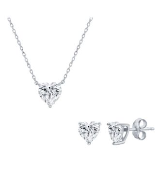 Sterling Silver, Heart Crystal Earring & Necklace Set