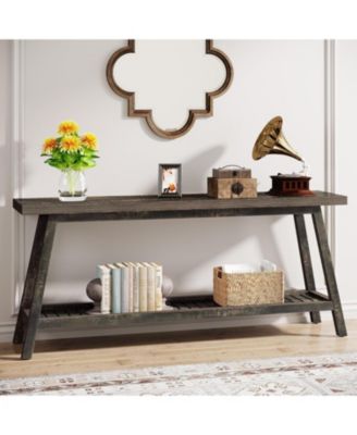 Farmhouse Console Entryway Table: 70.9 Inches Extra Long Console Table for Entryway, 2-Tier Narrow Wood Foyer Sofa Couch Table