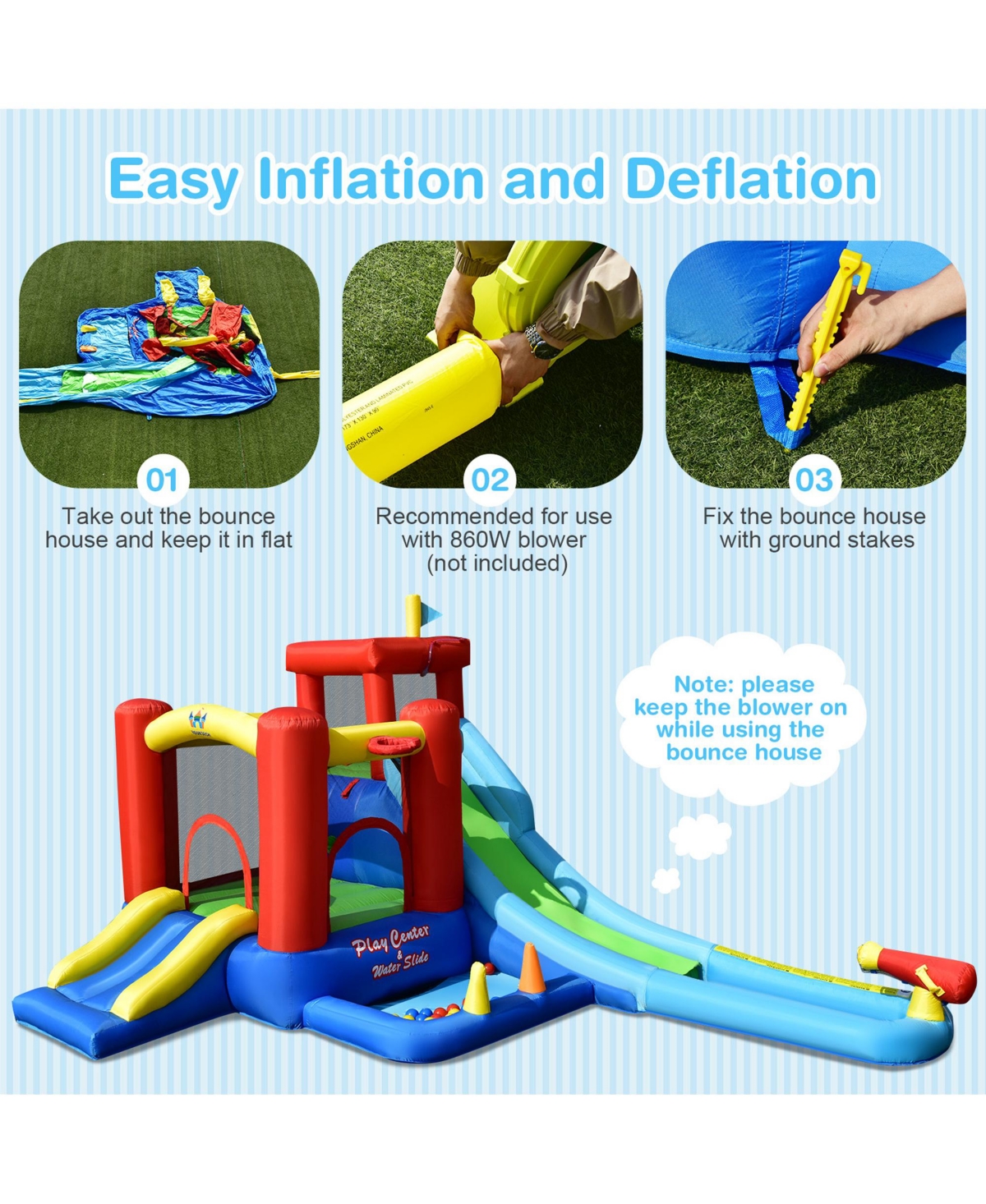 Gymax Kids Inflatable Bounce House Castle 1 Water Slide Park Without Blower