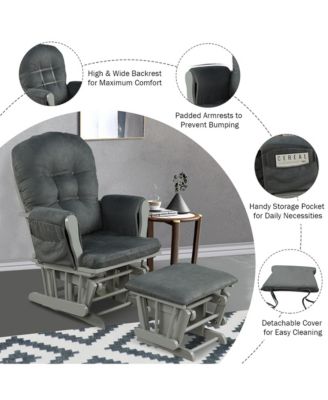 Glider and Ottoman Cushion Set Wood Baby Nursery Rocking Chair