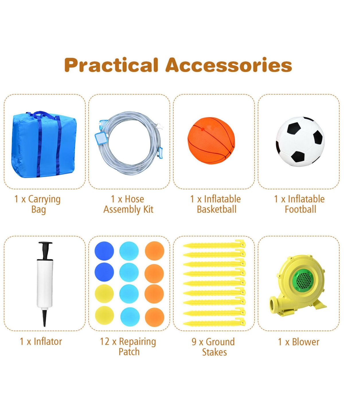 Gymax Inflatable Water Slide Climbing Bounce House Splash Pool w/ 735W Blower - Blue+yellow