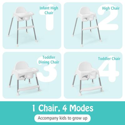 4-in-1 Convertible Baby High Chair with Removable Double Tray
