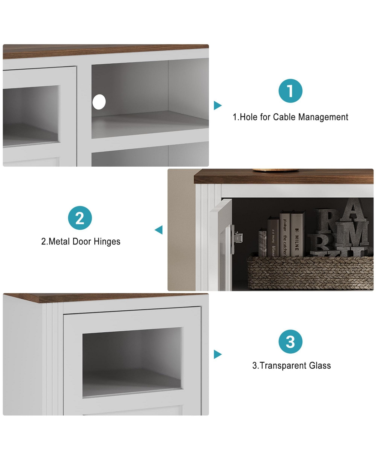gaomon Farmhouse Tv Stand with Led Lights, Entertainment Center for 65/60/55 Inches Televisions, Tv Console with Storage Cabinets and Open Shelves, Tv