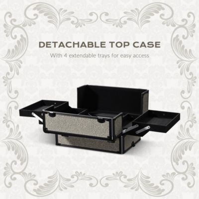 4in1 Rolling Makeup Train Case Cosmetic Organizer Rococo Coral