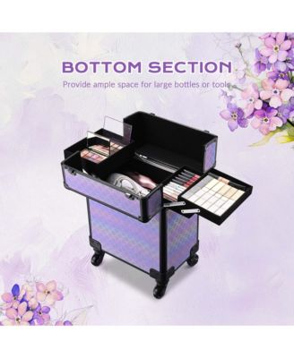 Rolling Makeup Train Case Cosmetic Trolley Organizer Blush ForgetMeNot