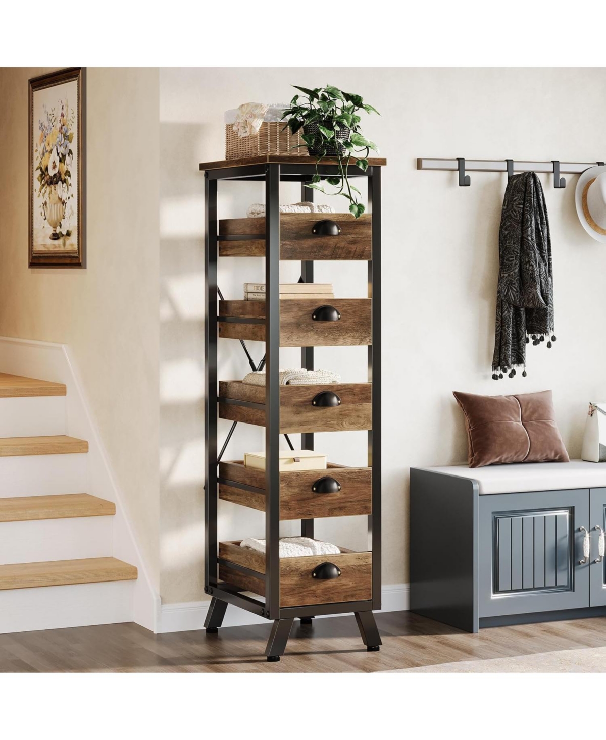 Tribesigns Tall Narrow Dresser, Small Wood Thin Chest of 5 Drawers, Vertical Dressers & Chests of Drawers Storage Organizer for Bedroom, Living Room,