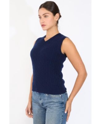 Women's 100% Cashmere V Neck Cable-knit Sweater Vest