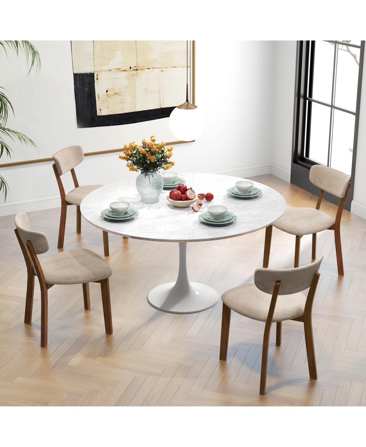 Gouun Dining Chairs Set of 2 Upholstered Mid-Back Chairs with Solid Rubber Wood Frame