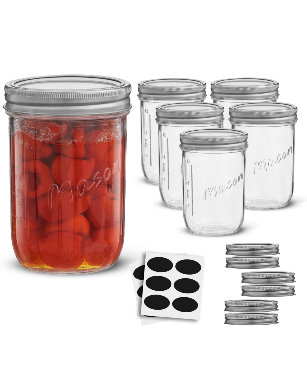 Joyjolt Wide Set Of 6 Mason Jars With Airtight Lids In Clear