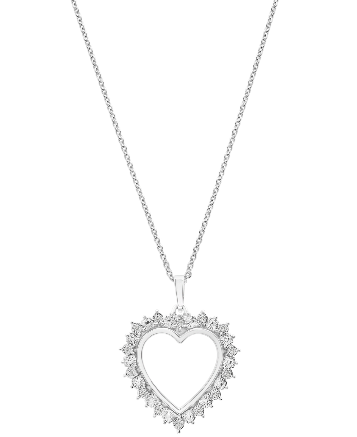 Macy's Diamond Heart 18" Pendant Necklace (1/10 Ct. T.w.) In Sterling Silver In Sterling Silver