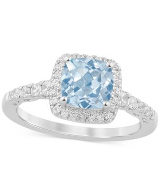 Aquamarine (1-1/4 ct. t.w.) & Diamond (1/2 ct. t.w.) Cushion Halo Bridal Set in 14k White Gold