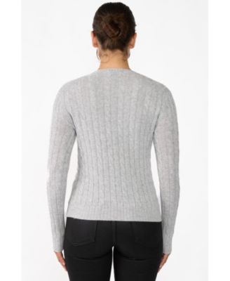 Women's 100% Cashmere Cable-knit Long Sleeve Pullover V Neck Sweater