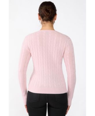 Women's 100% Cashmere Cable-knit Long Sleeve Pullover V Neck Sweater