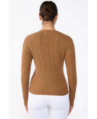 Women's 100% Cashmere Cable-knit Long Sleeve Pullover V Neck Sweater
