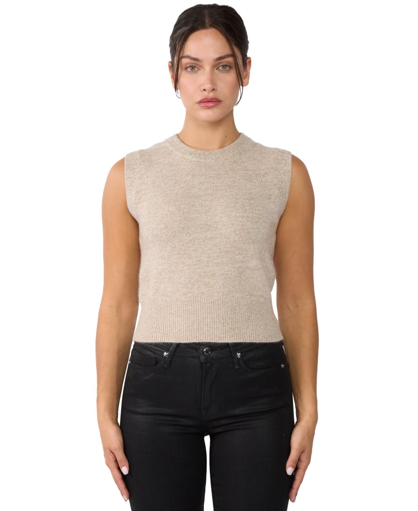 Женский жилет JENNIE LIU 100% Cashmere Crewneck Chunky-knit Sweater Vest, цвет: Коричневый — фото 1