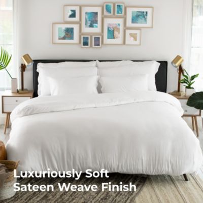 Luxurious Sateen Duvet Cover | King | Solid White | Viscose Material | Soft, Comfortable & Wicks Moisture