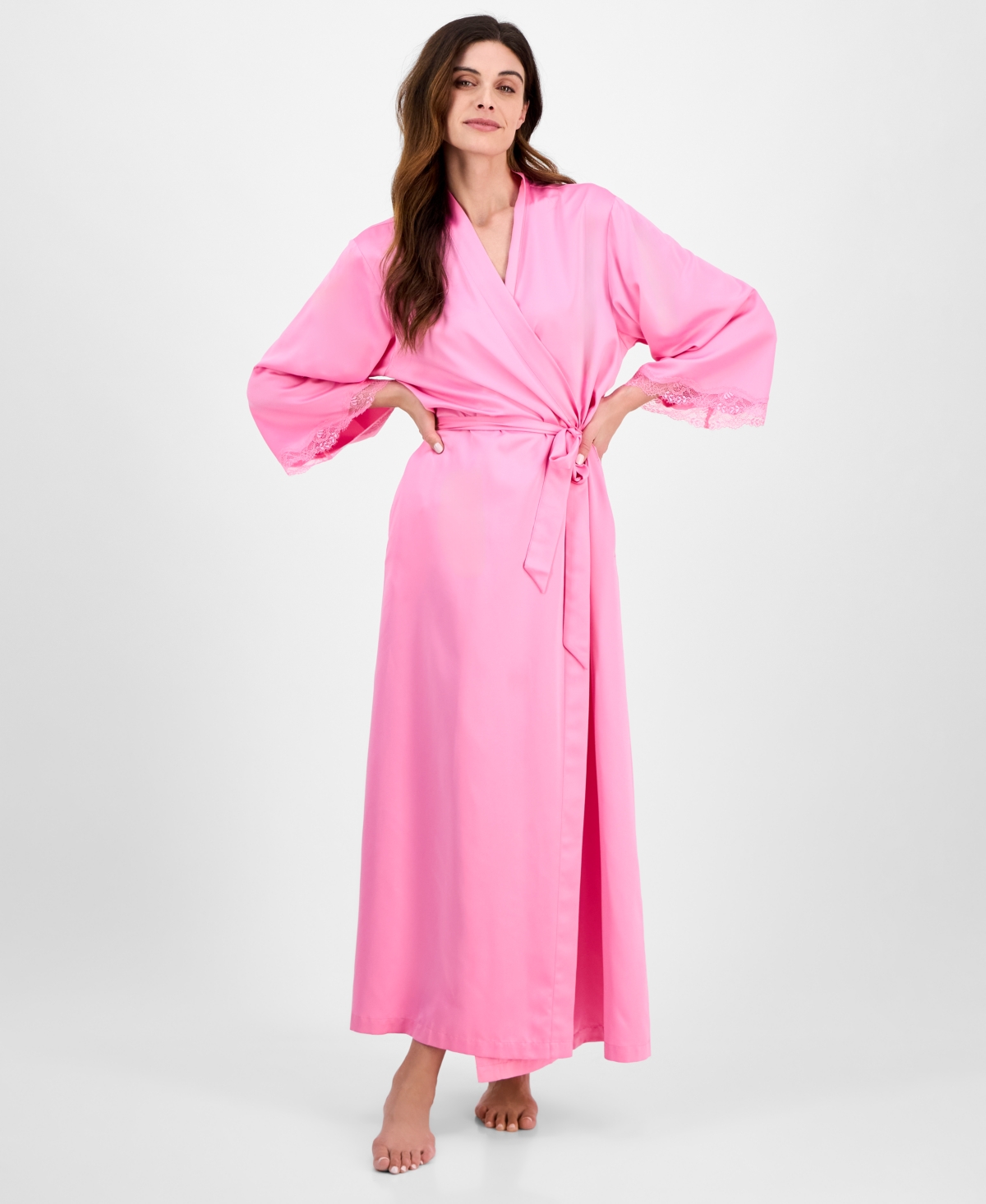 INC INTERNATIONAL CONCEPTS WOMEN'S LACE-TRIM SATIN ROBE, EXCLUSIVELY AT MACY'S 