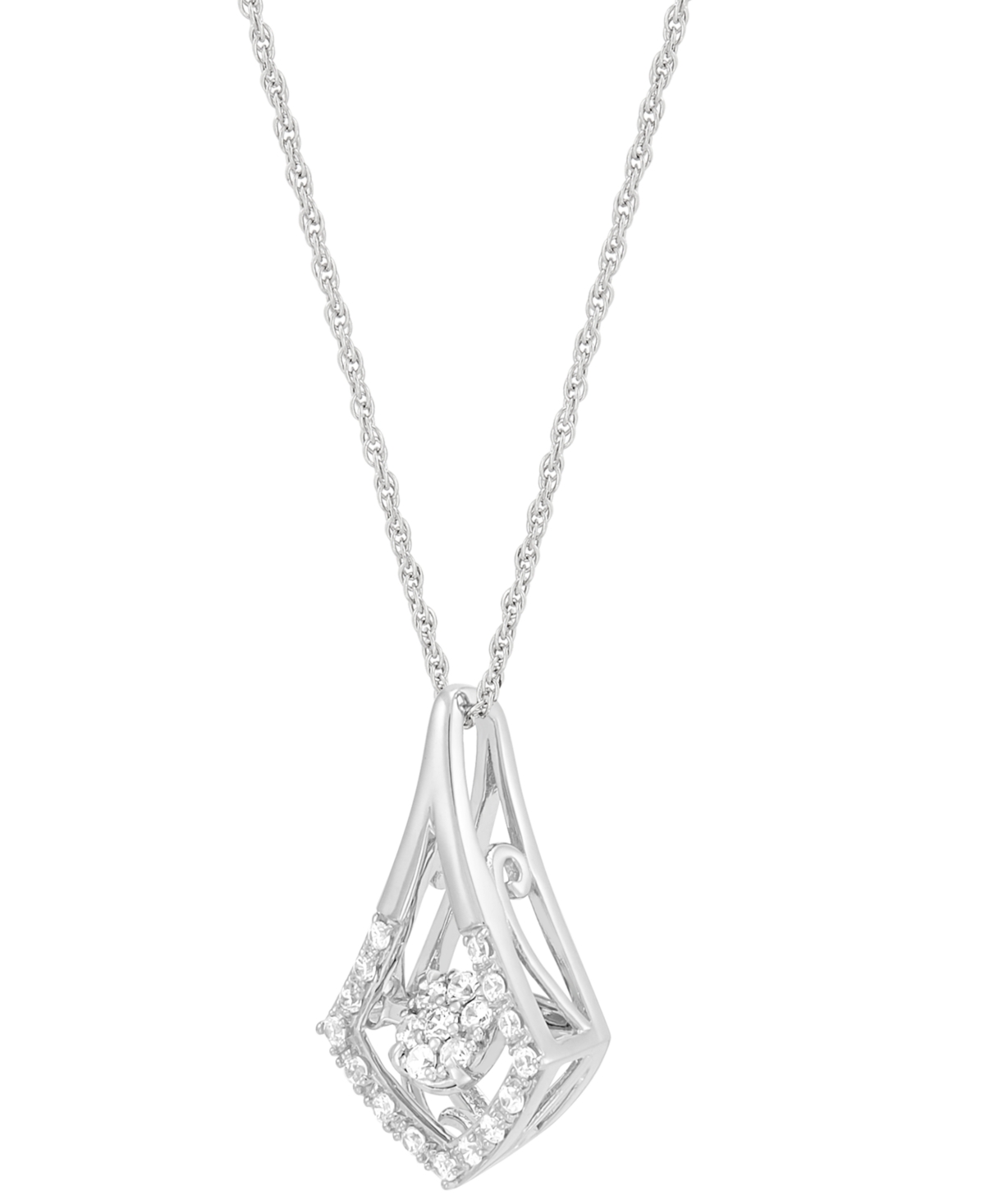Forever Grown Diamonds Lab Grown Diamond Dancing Framed Cluster Pendant Necklace (1/5 Ct. T.w.) In Sterling Silver, 16" + 2 In Sterling Silver