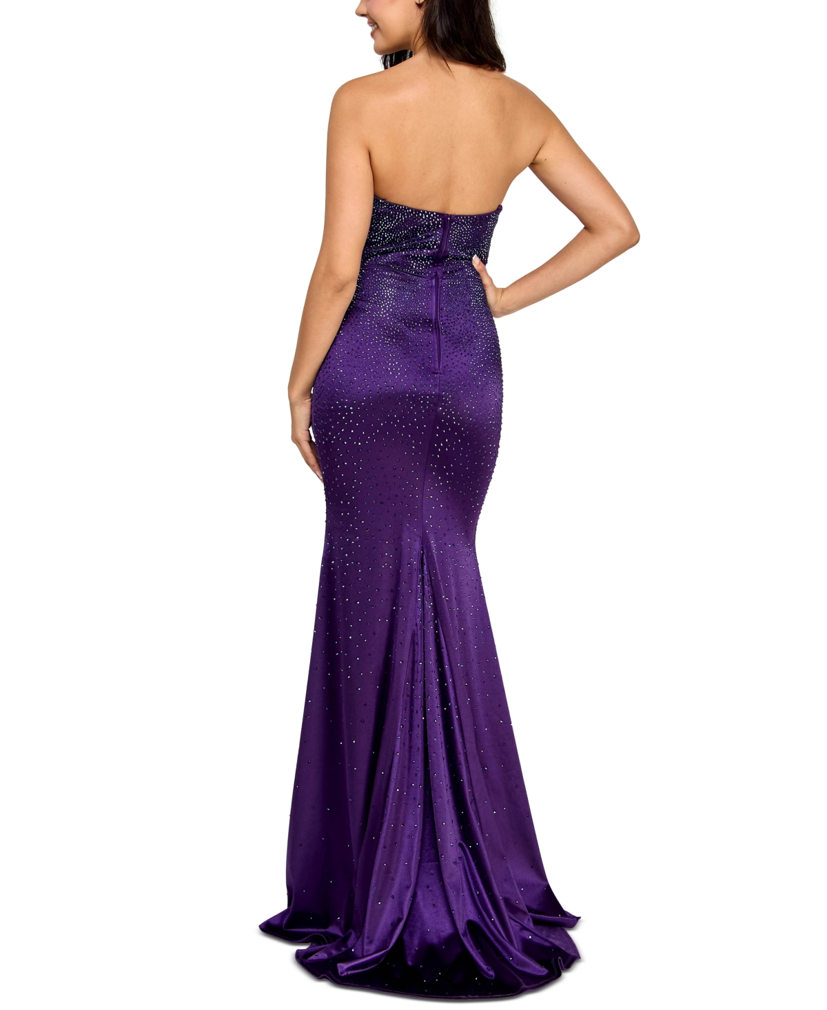 Say Yes Juniors' Rhinestone-embellished Satin Gown, Created For Macy's In Deep Purple