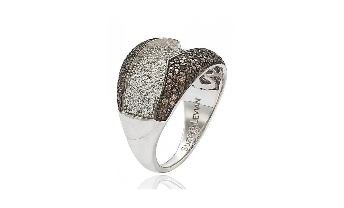Suzy Levian New York Suzy Levian Sterling Silverand White Cubic Zirconia Ring - Brown