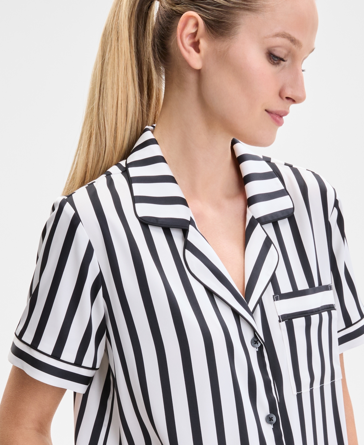 Inc International Concepts I.n.c International Concepts Women's Stretch Satin Short-sleeve Pajama Set, Exclusively At Macy's In Carla Stripe