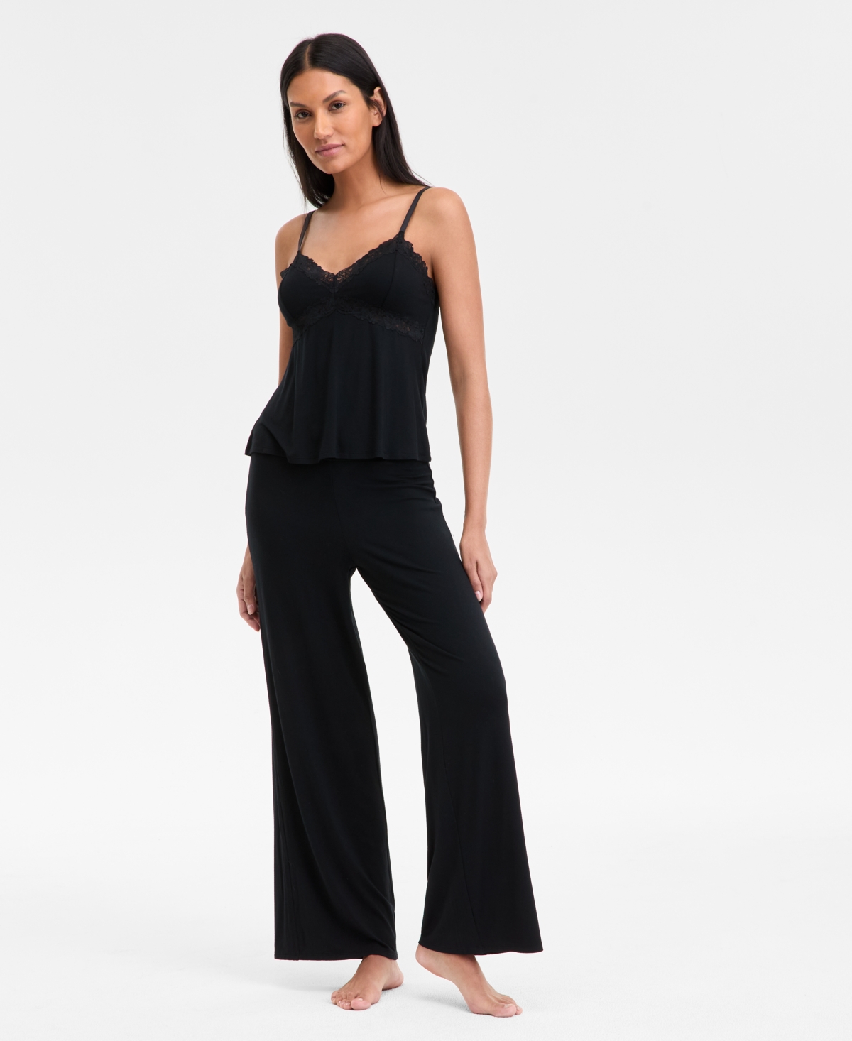 INC INTERNATIONAL CONCEPTS WOMEN'S LACE-TRIM KNIT TANK & PAJAMA PANTS SET, EXCLUSIVELY AT MACY'S 