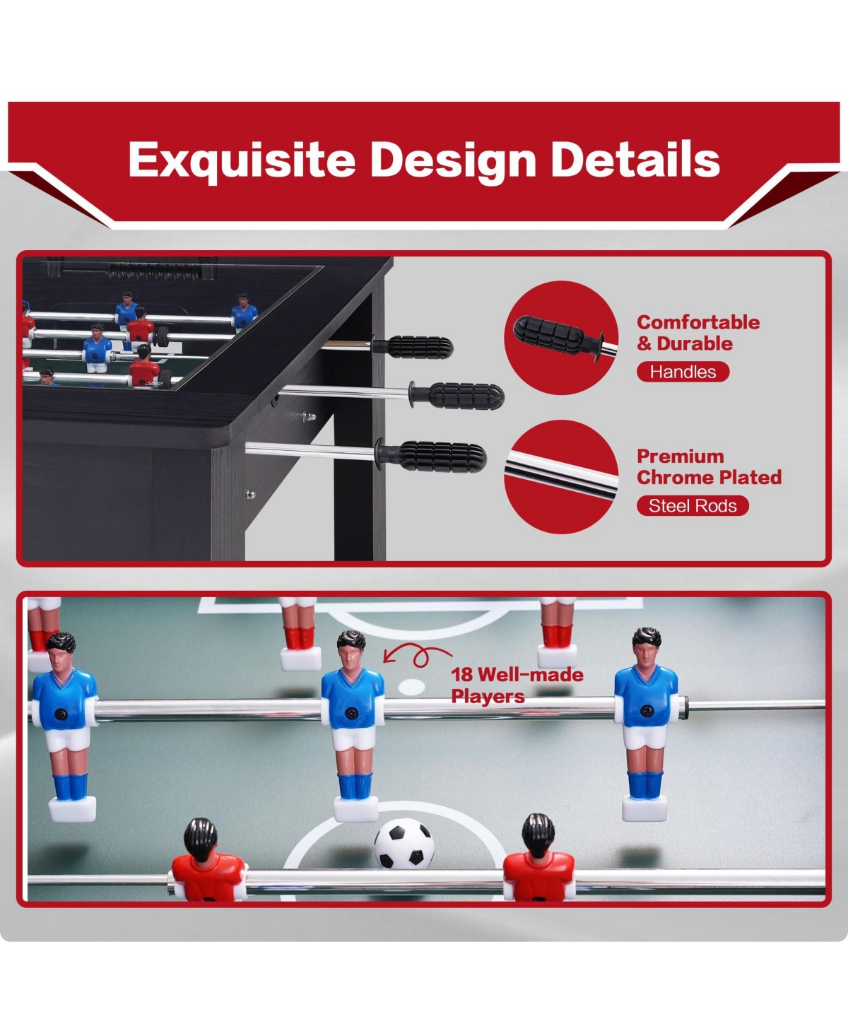 Sugift Foosball Coffee Table, Soccer Game Table with Tempered Glass, Modern Multi Arcade Game Table with 2 Balls