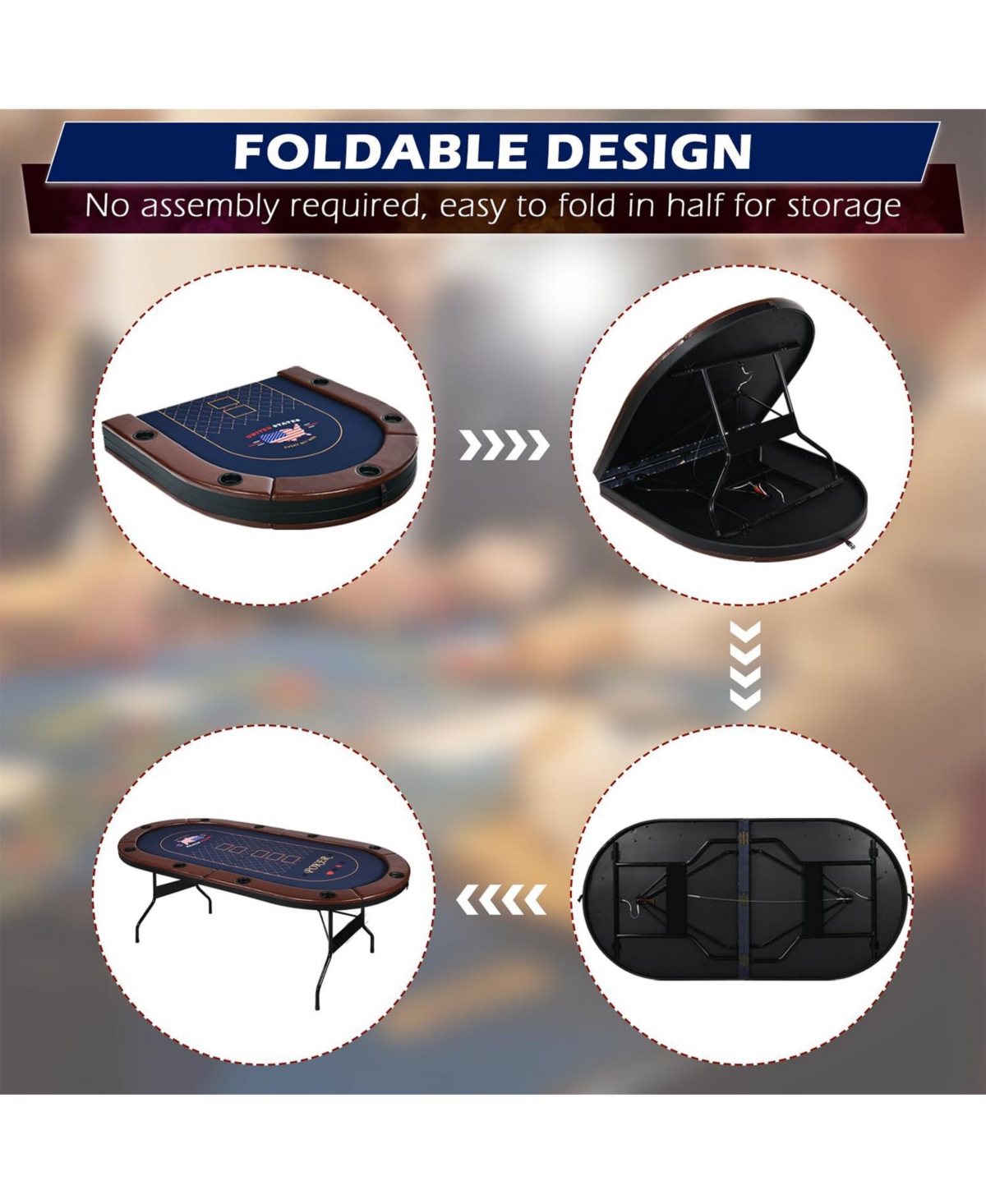 Sugift Foldable Poker Table for 10 Players, Texas Hold em Casino Table w/Padded Rails & Cup Holders