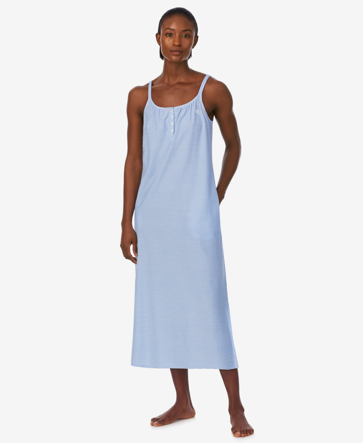 Shop Ralph Lauren Women's Double Strap Button Neck Ballet Gown In Blue Stripe