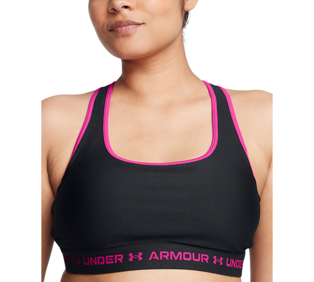Shop Under Armour Women's Medium Impact Sports Bra In Black,pink