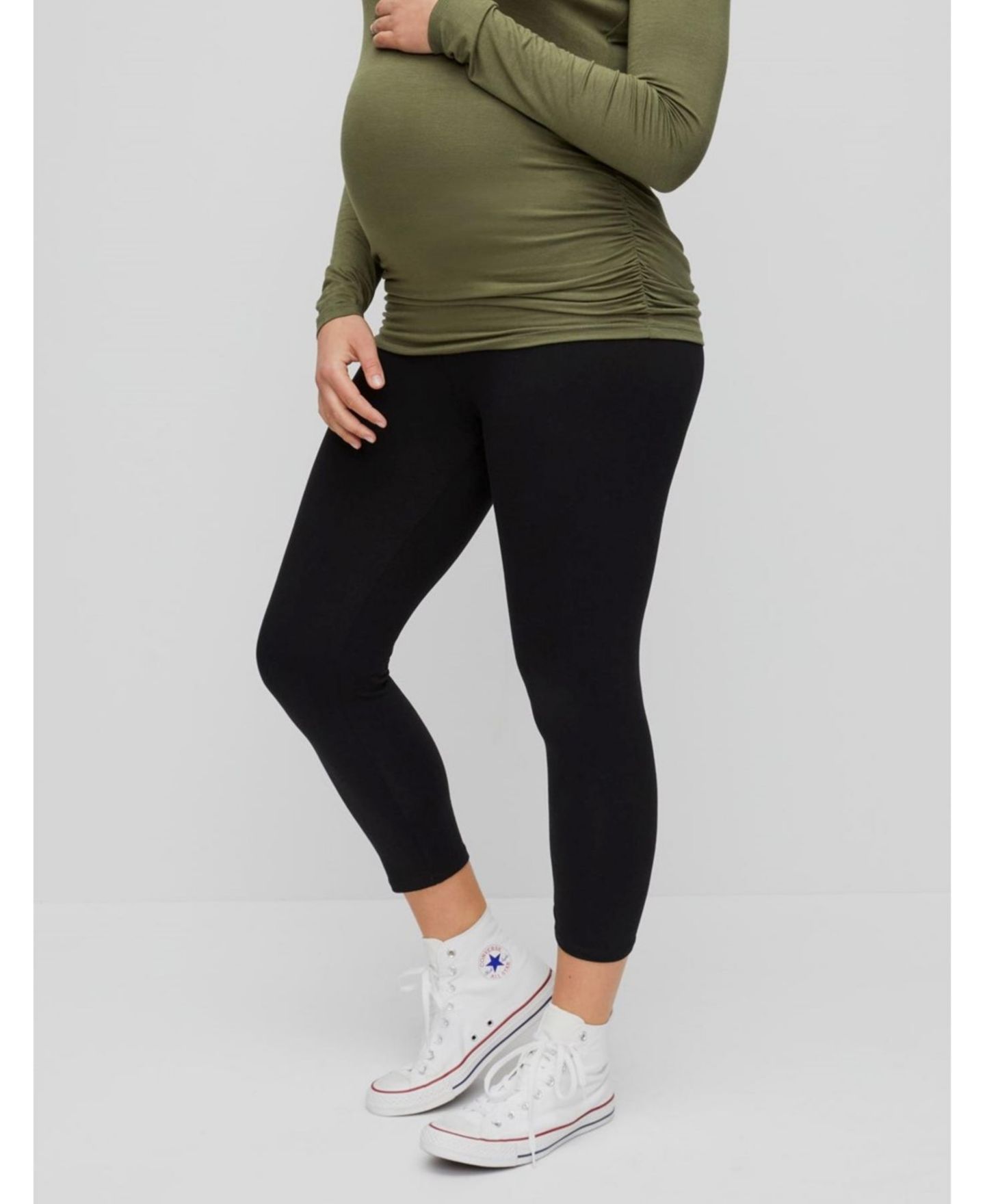 Женские леггинсы Motherhood Maternity Basic Secret Fit Belly Crop Leggings - Black - Size: Large - Motherhood, цвет: Чёрный — фото 1