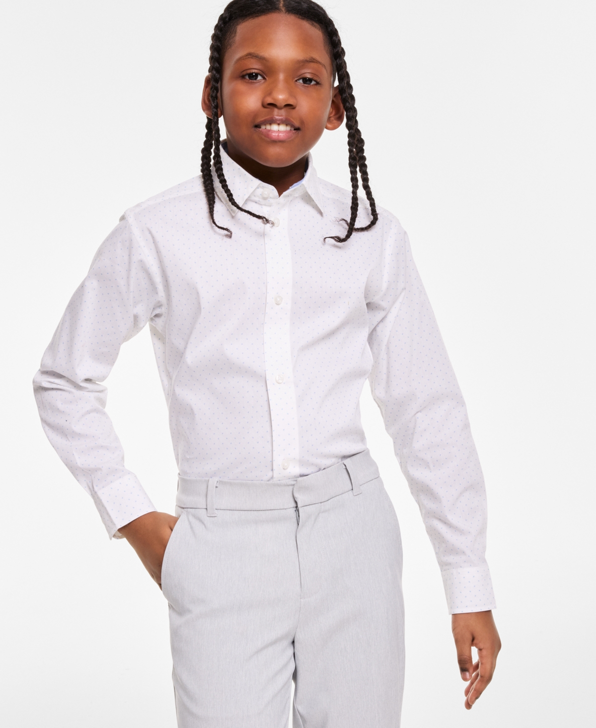Shop Tommy Hilfiger Big Boys Long-sleeve Stretch Diamond Geo-print Shirt In White