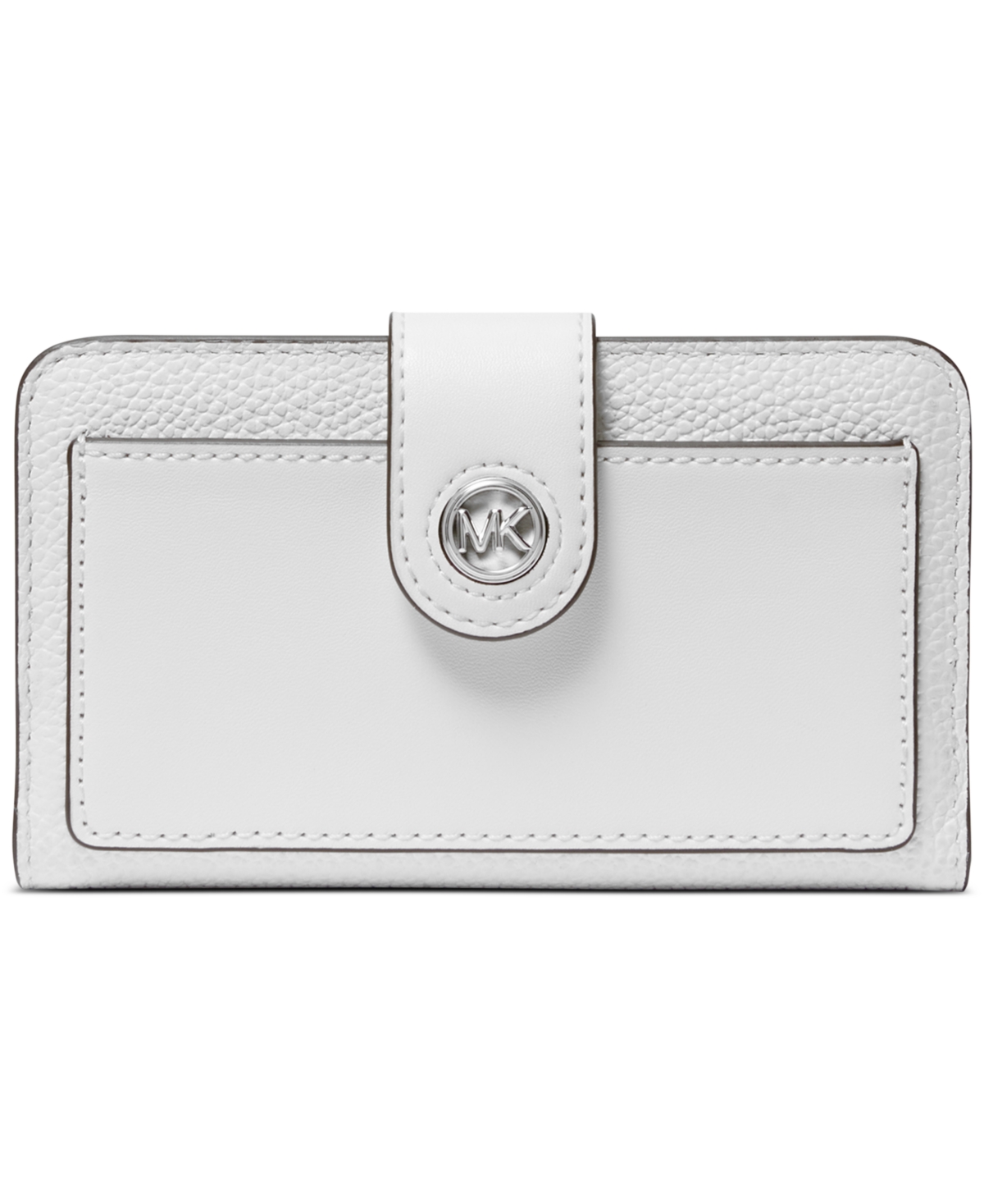 Michael Kors Michael  Charm Medium Tab Pocket Leather Bifold Wallet In Optic White