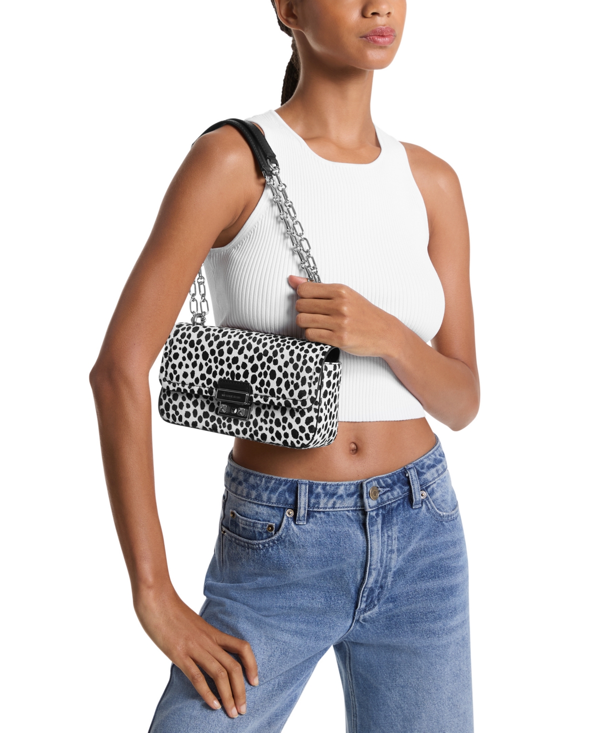 Michael Kors Michael  Tribeca Convertible Chain Shoulder Bag In Black Multi