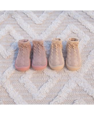 Toddler First Walk Sock Shoes - Cable Dark Beige